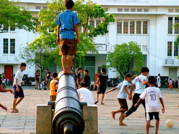 Stepping A Dutch Cannon and Playing Soccer in Jakarta Old Town Square