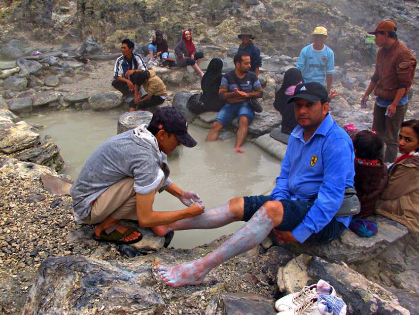 Dipping Feet in Natural Hot Water from Tangkuban Perahu