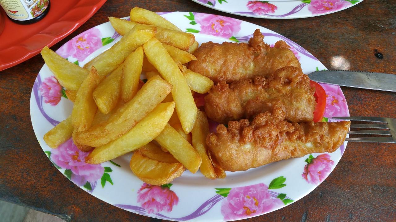 fish and chips at red island beach