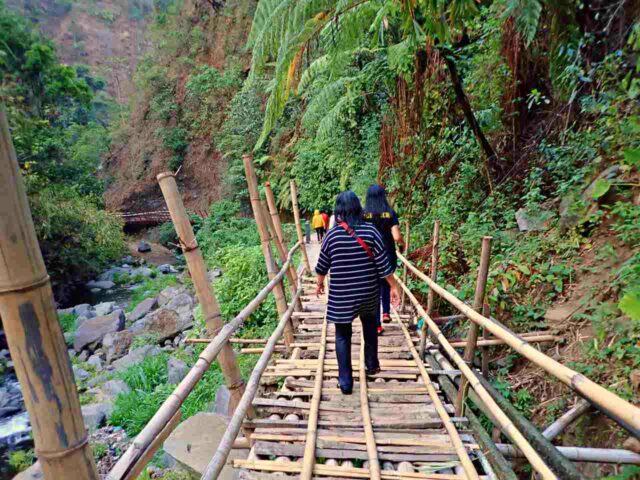 wooden bridge to get to the fall