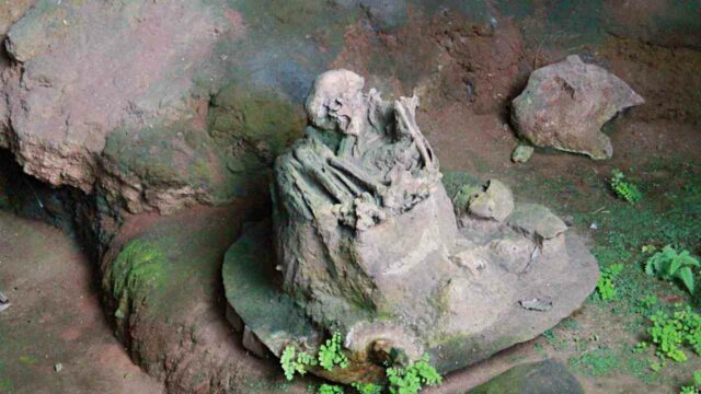 human skeleton in pawon cave 