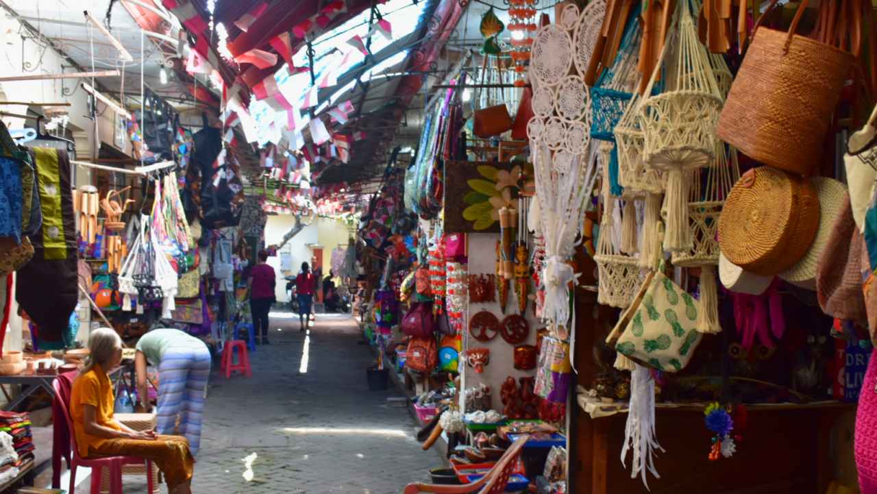 handicrafts kuta art market alley. 