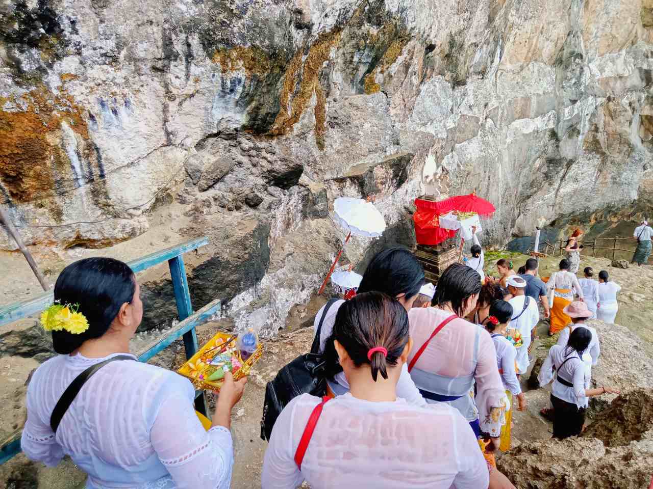 Melukat ceremony in Peguyangan waterfall. 